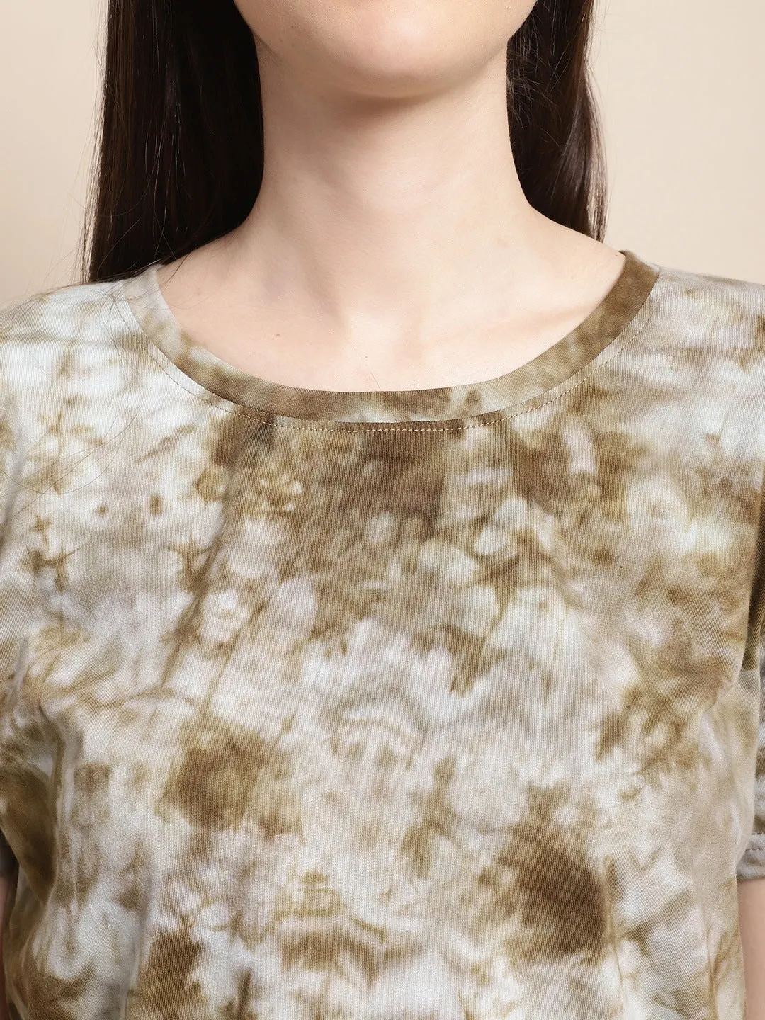 Brown Tie-Dye Printed Cotton Co-Ord Set for Women | S-XL | Claura