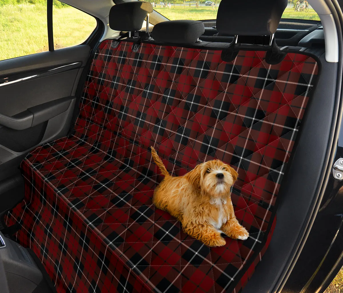Burgundy, Wine Red, Black and White Plaid Dog Hammock Back Seat Cover For Pets