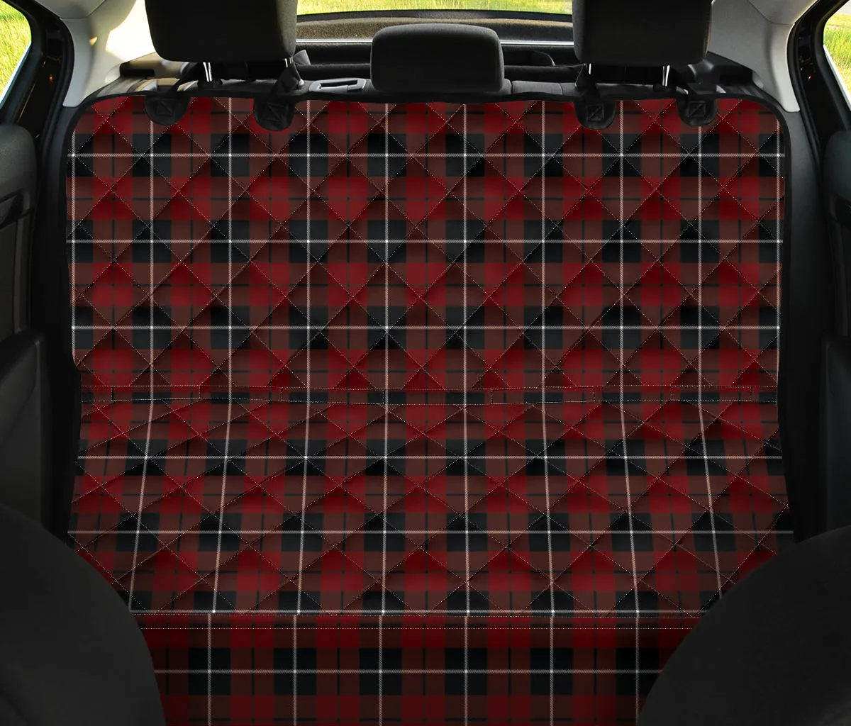 Burgundy, Wine Red, Black and White Plaid Dog Hammock Back Seat Cover For Pets