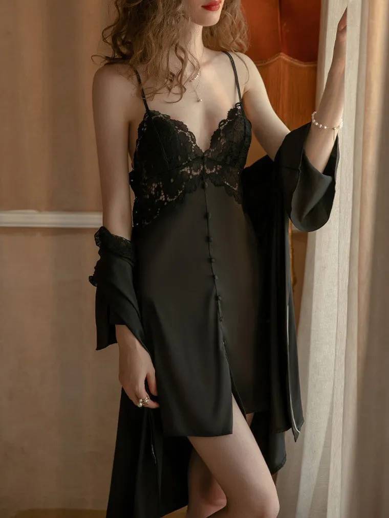 Button Lace Panel Slip