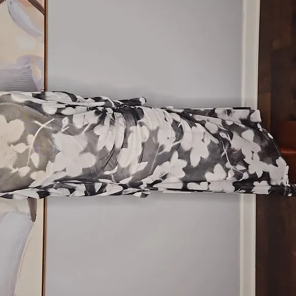 Calvin Klein Floral Print Mesh Ruched Midi Dress NWT