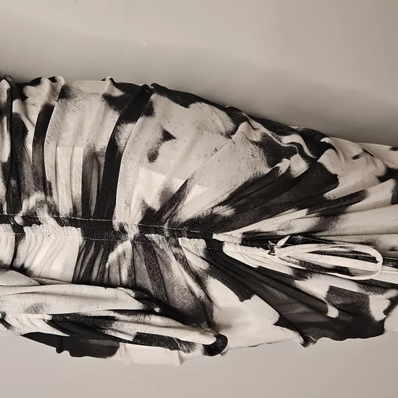 Calvin Klein Floral Print Mesh Ruched Midi Dress NWT