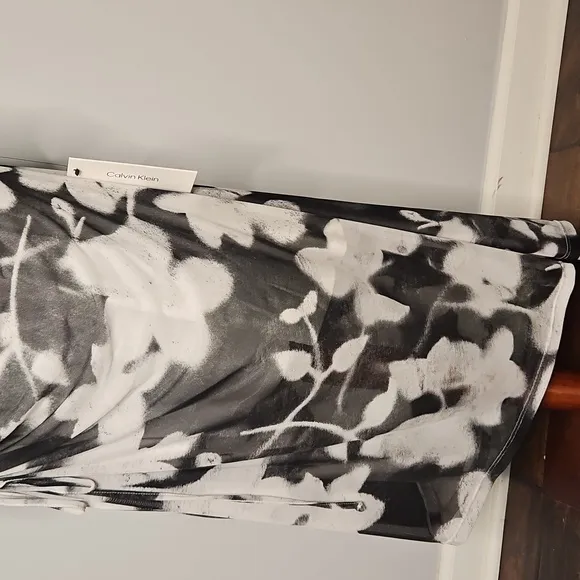 Calvin Klein Floral Print Mesh Ruched Midi Dress NWT