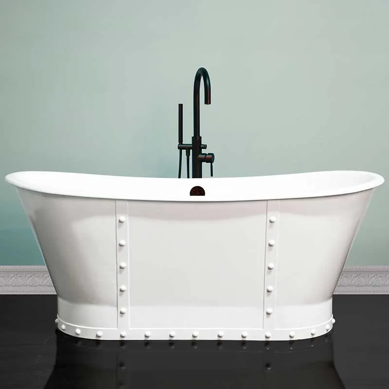 Cambridge Plumbing Cast Iron Double Slipper Skirted Pedestal Bathtub 27"D x 67"L x 28"H