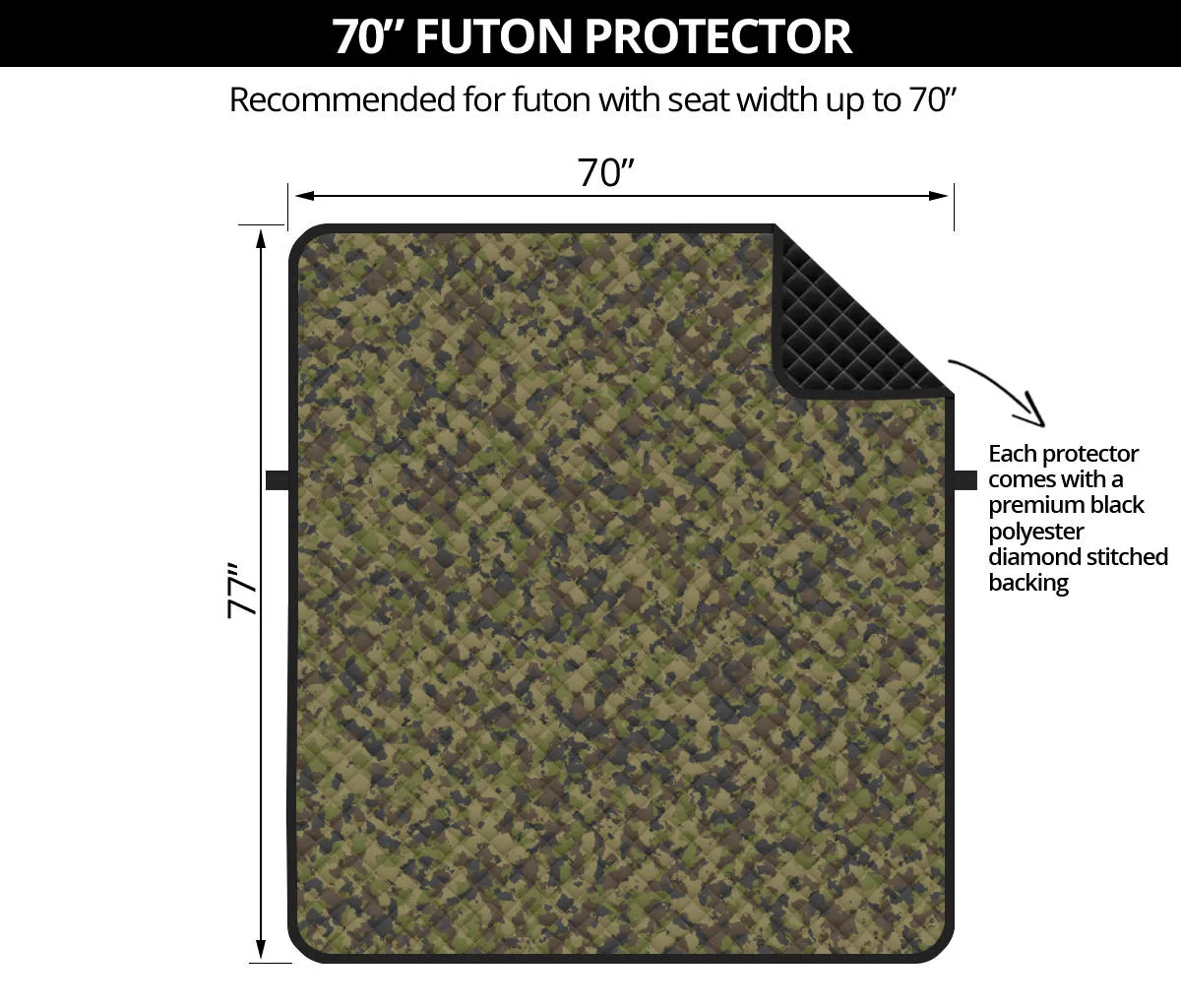 Camo Futon Protector Couch Cover Green, Brown, Gray Camouflage 70" Seat Width