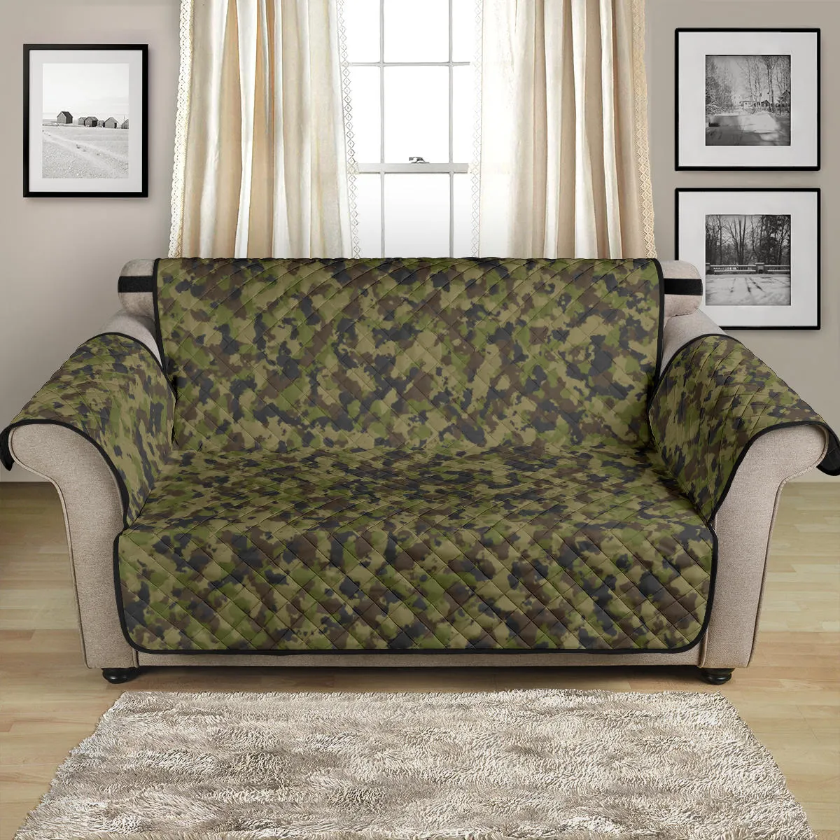 Camo Love Seat Protector Slip Cover Green, Brown and Gray Camouflage 54" Seat Width