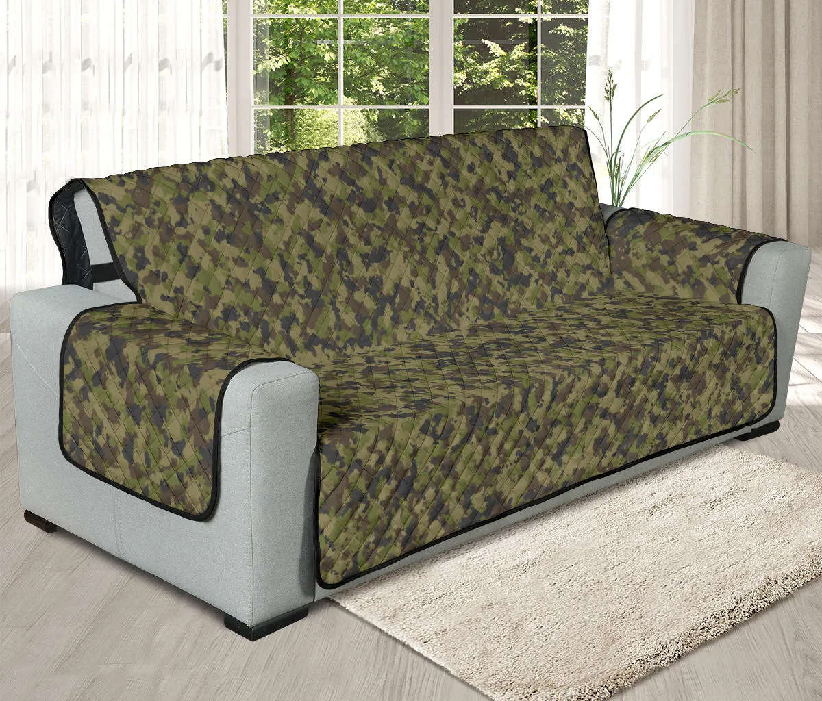 Camo Oversized Couch Cover Sofa Protector in Green, Brown and Gray Camouflage 78" Seat Width