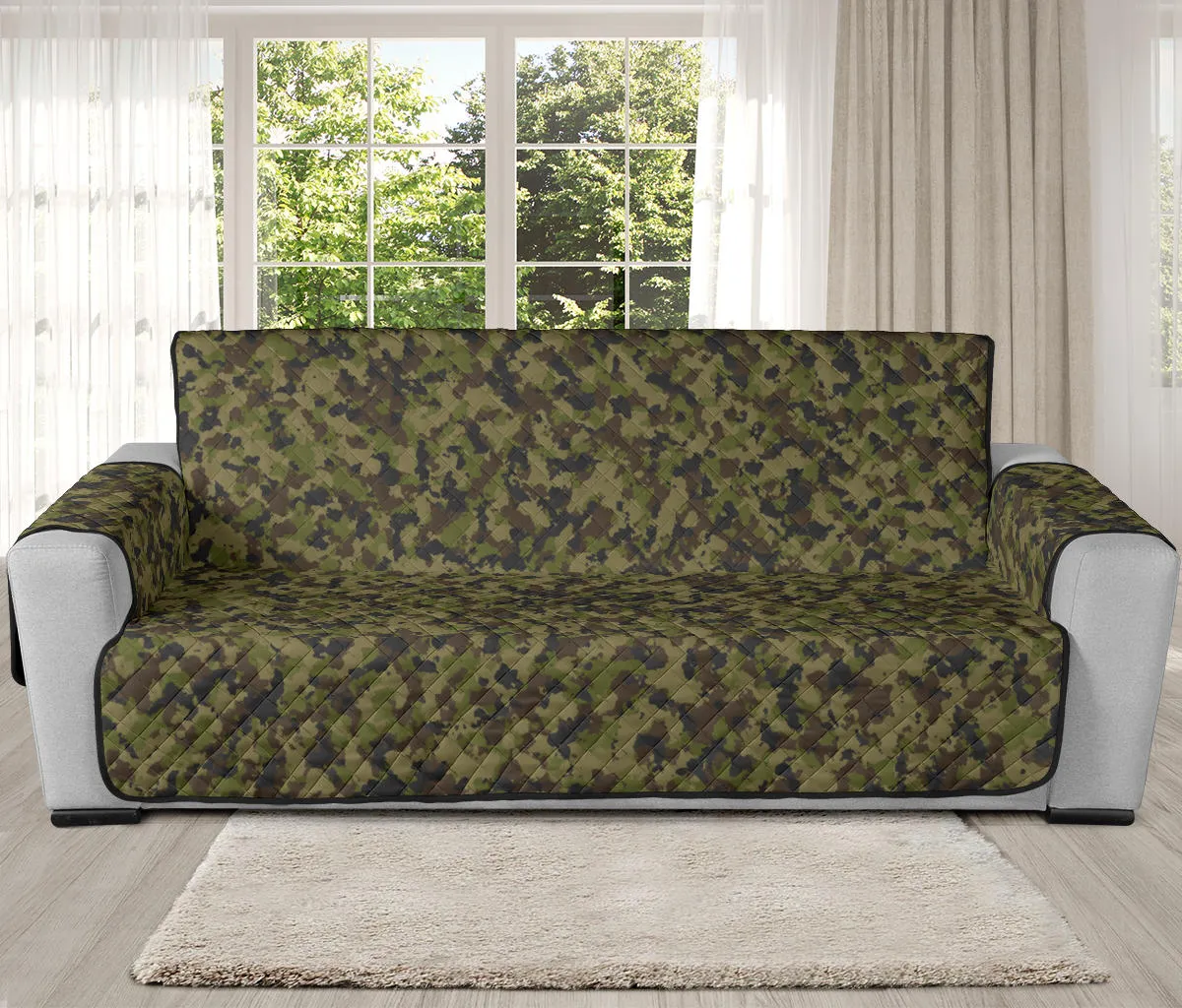 Camo Oversized Couch Cover Sofa Protector in Green, Brown and Gray Camouflage 78" Seat Width