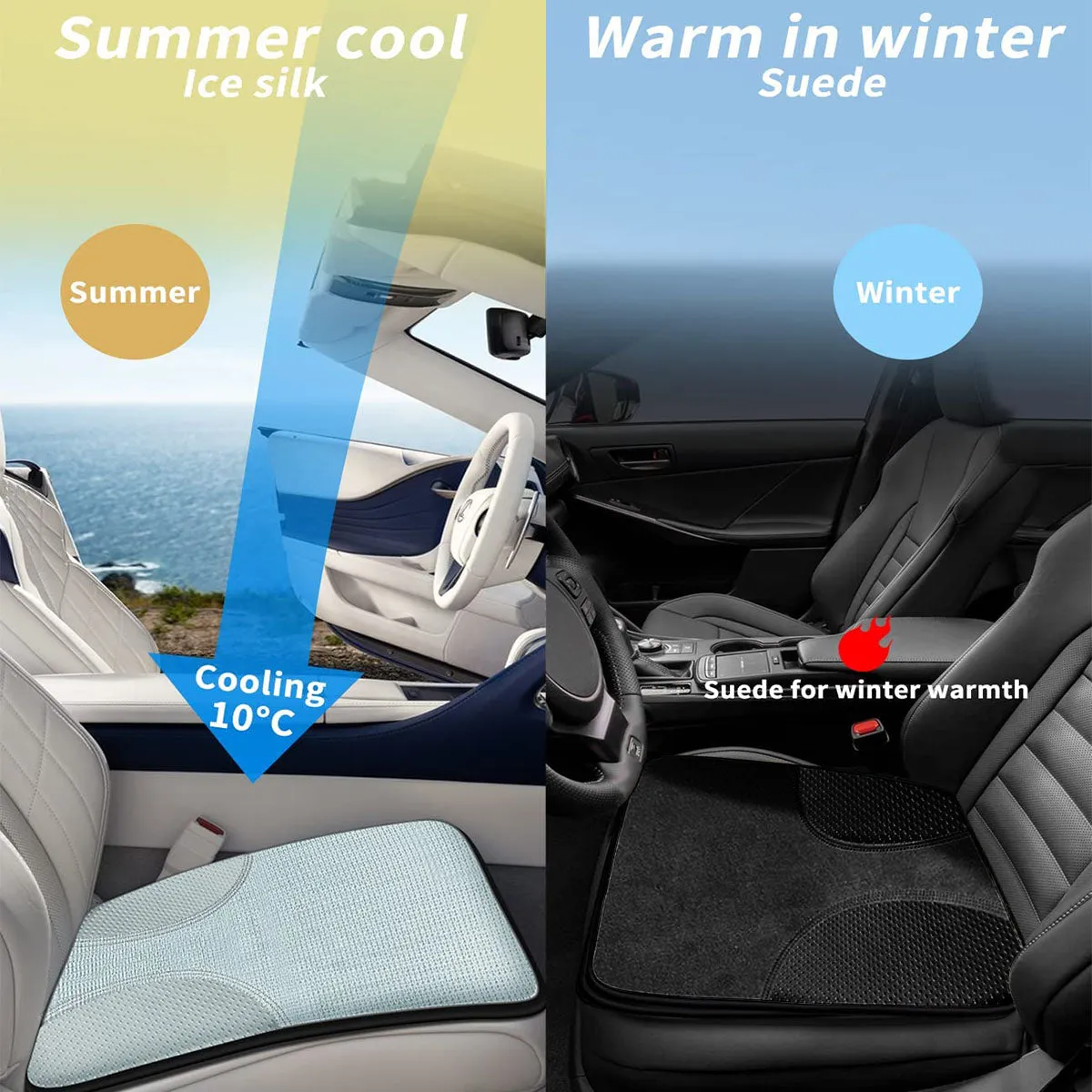 Car Seat Cushion, Custom Fit For Your Cars, Double Sided Seat Cushion, Breathable Suede   Ice Silk Car Seat Cushion, Comfort Seat Covers Cushion MS19979