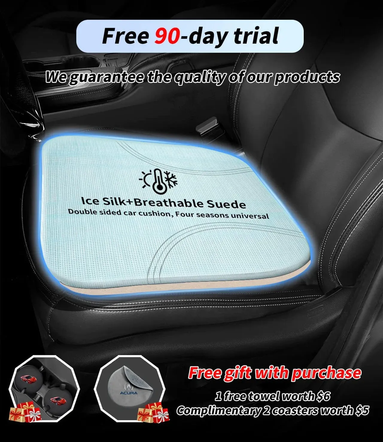 Car Seat Cushion, Custom Fit For Your Cars, Double Sided Seat Cushion, Breathable Suede   Ice Silk Car Seat Cushion, Comfort Seat Covers Cushion UE19979
