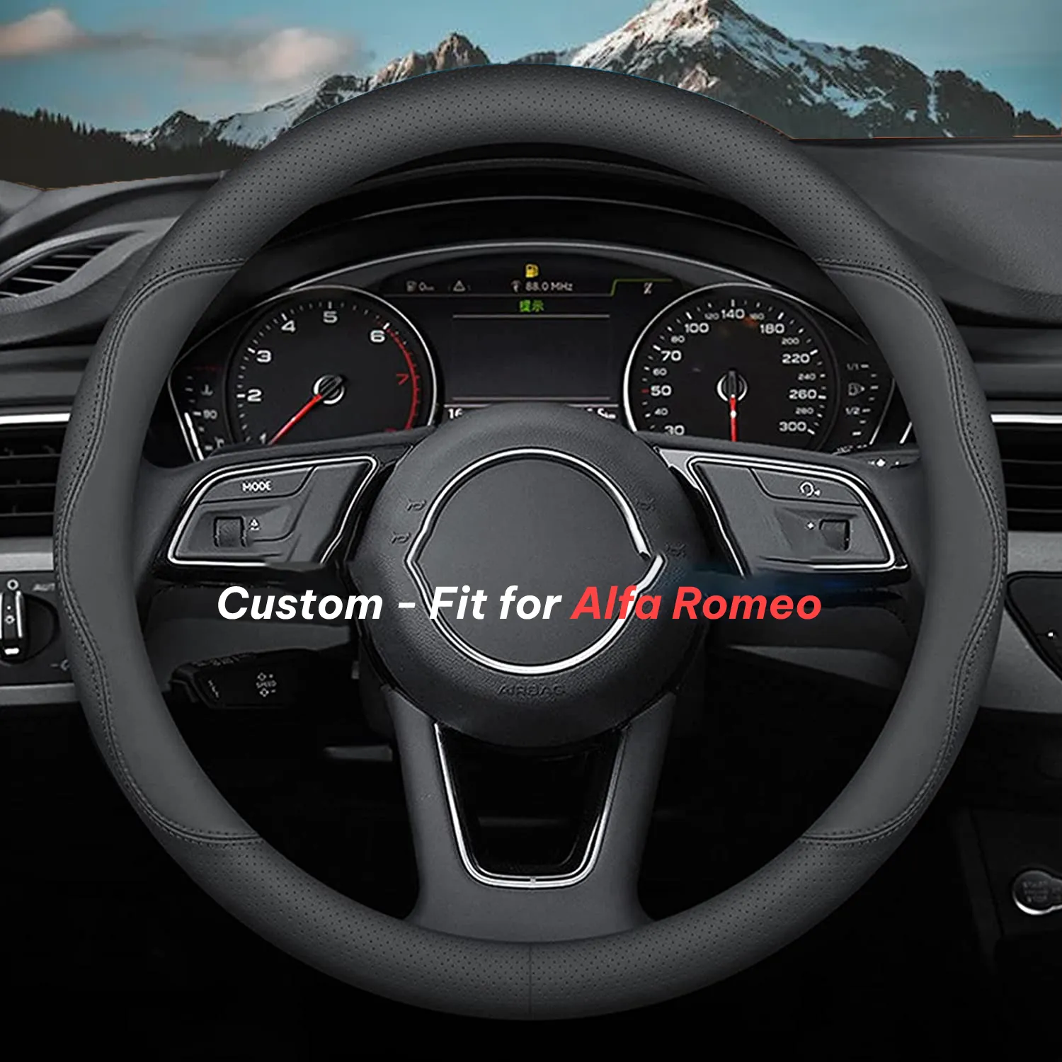 Car Steering Wheel Cover 2024 Update Version, Custom-Fit for Car, Premium Leather Car Steering Wheel Cover with Logo, Car Accessories WAAR222