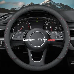 Car Steering Wheel Cover 2024 Update Version, Custom-Fit for Car, Premium Leather Car Steering Wheel Cover with Logo, Car Accessories WAJE222