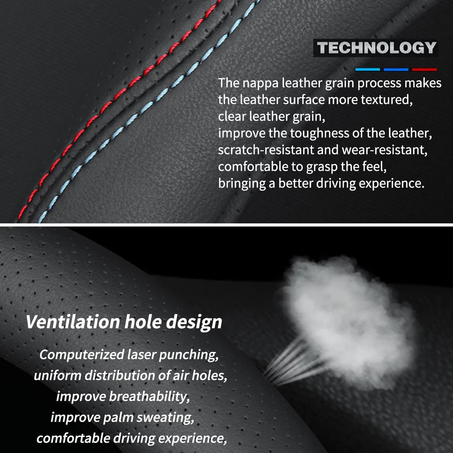 Car Steering Wheel Cover 2024 Update Version, Custom-Fit for Car, Premium Leather Car Steering Wheel Cover with Logo, Car Accessories WAJG222