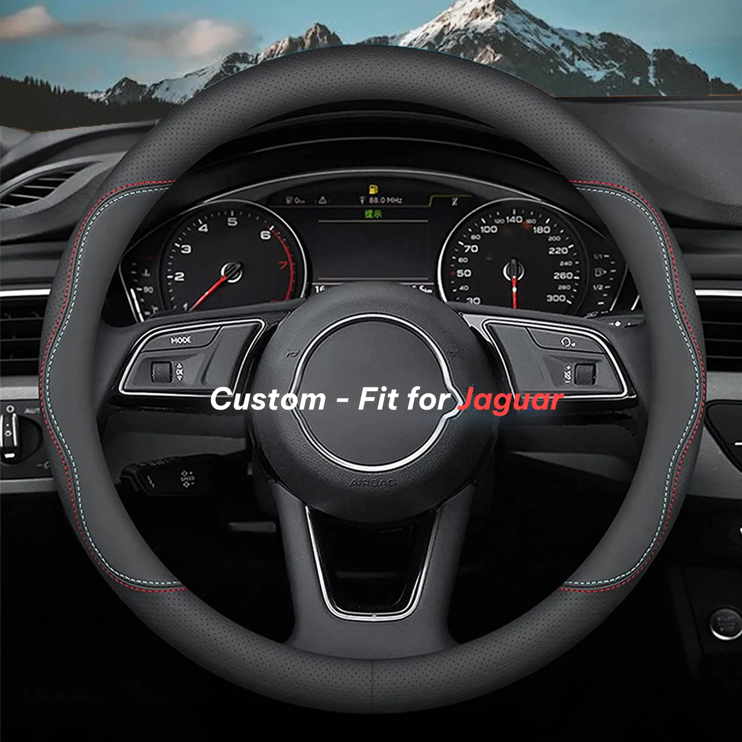 Car Steering Wheel Cover 2024 Update Version, Custom-Fit for Car, Premium Leather Car Steering Wheel Cover with Logo, Car Accessories WAJG222