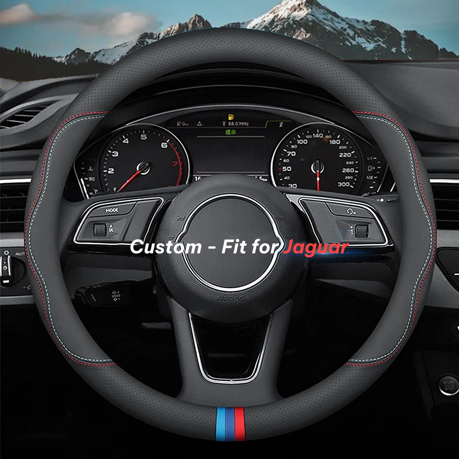 Car Steering Wheel Cover 2024 Update Version, Custom-Fit for Car, Premium Leather Car Steering Wheel Cover with Logo, Car Accessories WAJG222