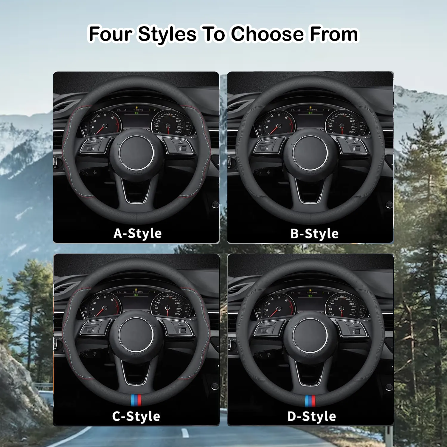Car Steering Wheel Cover 2024 Update Version, Custom-Fit for Car, Premium Leather Car Steering Wheel Cover with Logo, Car Accessories WAJG222