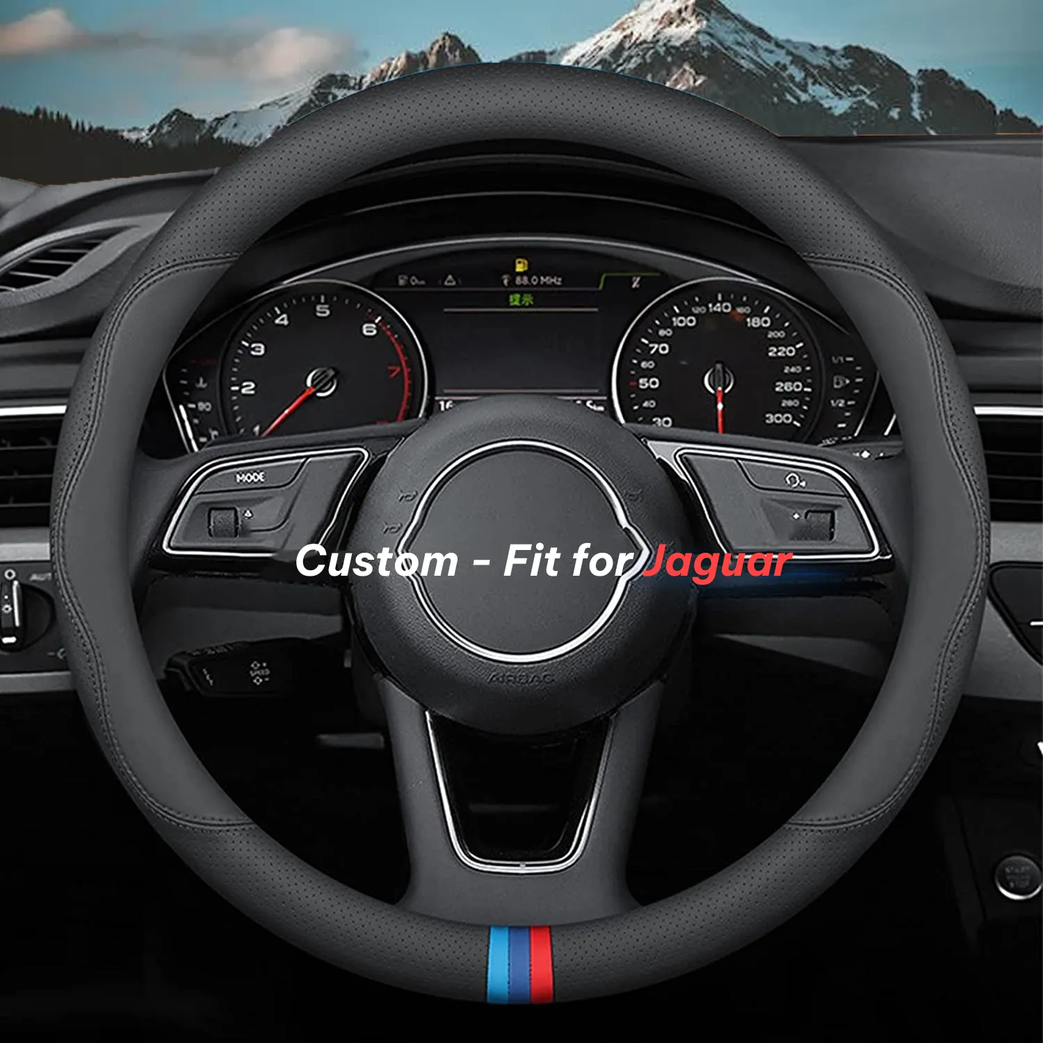 Car Steering Wheel Cover 2024 Update Version, Custom-Fit for Car, Premium Leather Car Steering Wheel Cover with Logo, Car Accessories WAJG222