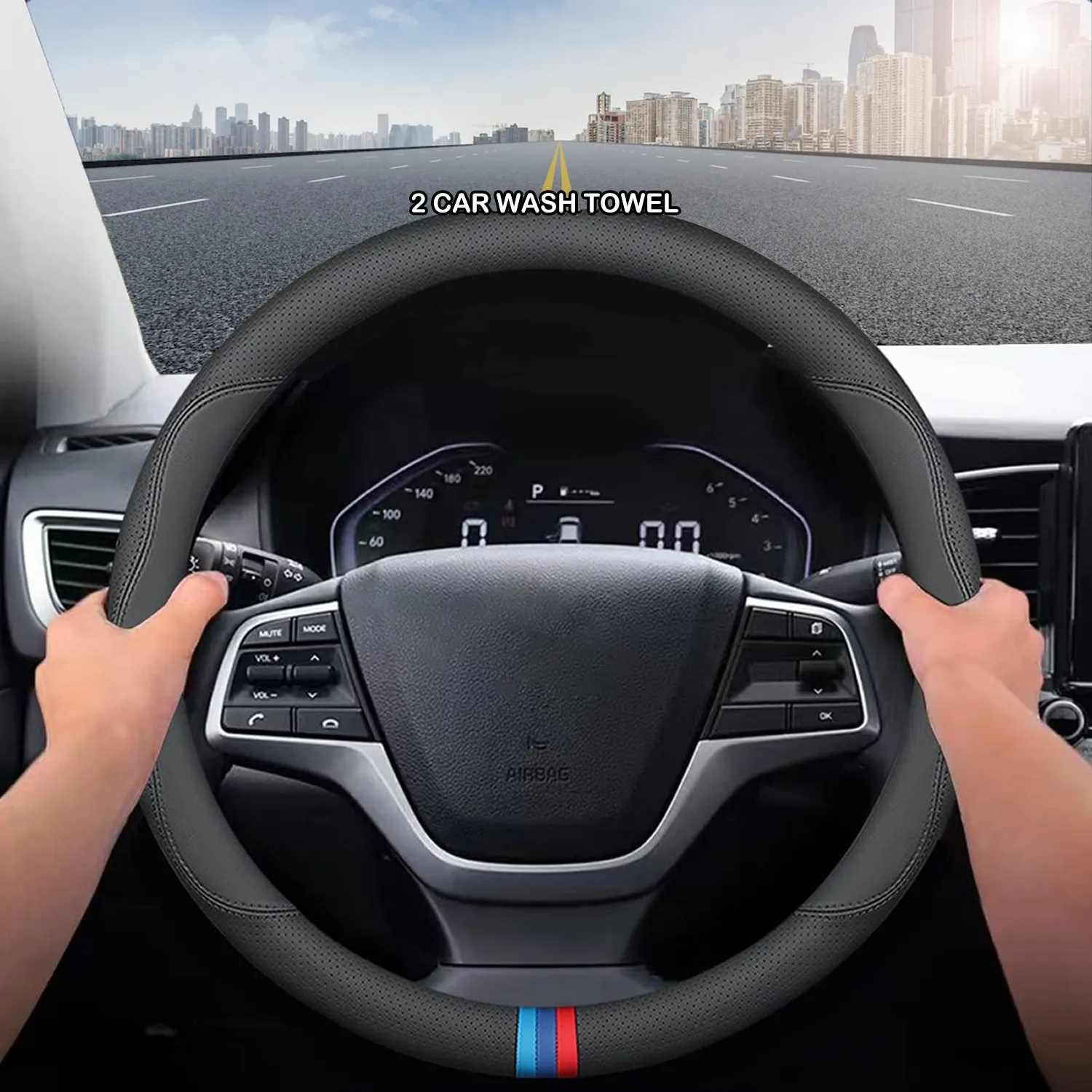 Car Steering Wheel Cover 2024 Update Version, Custom-Fit for Car, Premium Leather Car Steering Wheel Cover with Logo, Car Accessories WAJG222