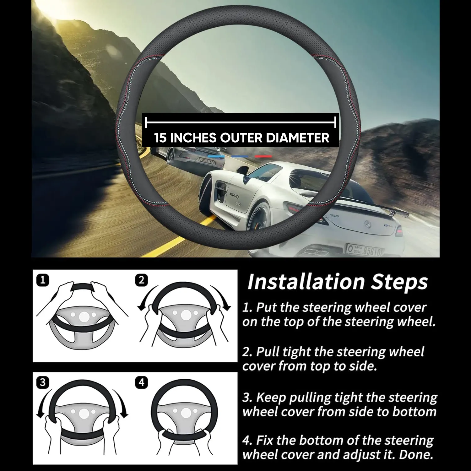 Car Steering Wheel Cover 2024 Update Version, Custom-Fit for Car, Premium Leather Car Steering Wheel Cover with Logo, Car Accessories WAJG222
