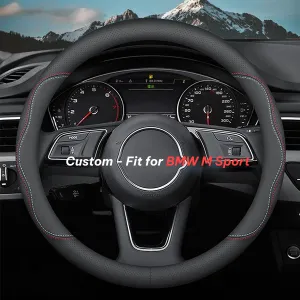 Car Steering Wheel Cover 2024 Update Version, Custom-Fit for Car, Premium Leather Car Steering Wheel Cover with Logo, Car Accessories WAKO222