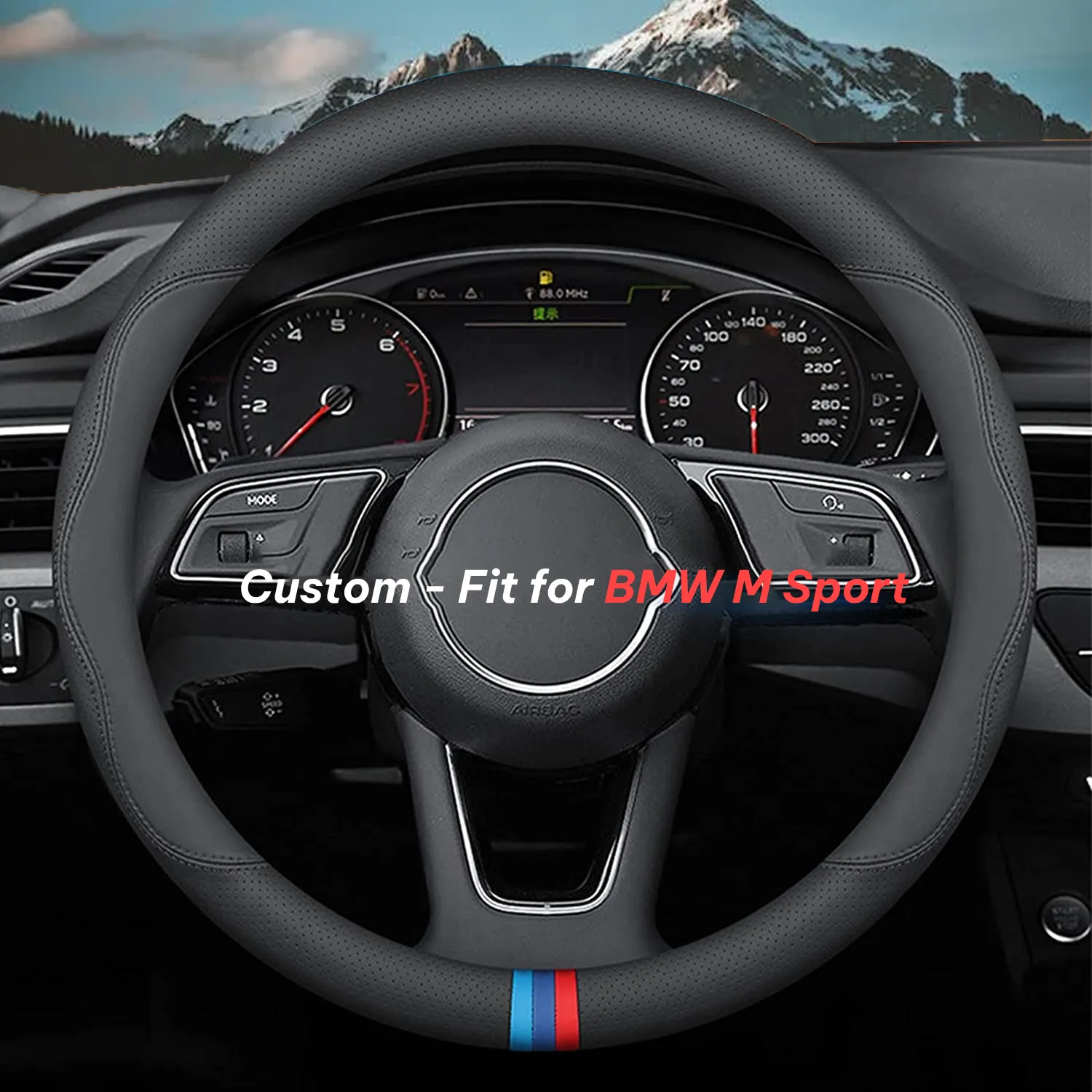 Car Steering Wheel Cover 2024 Update Version, Custom-Fit for Car, Premium Leather Car Steering Wheel Cover with Logo, Car Accessories WAKO222