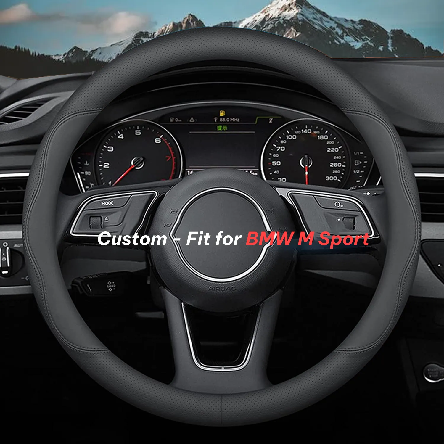 Car Steering Wheel Cover 2024 Update Version, Custom-Fit for Car, Premium Leather Car Steering Wheel Cover with Logo, Car Accessories WAKO222