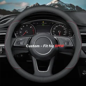 Car Steering Wheel Cover 2024 Update Version, Custom-Fit for Car, Premium Leather Car Steering Wheel Cover with Logo, Car Accessories WAKX222