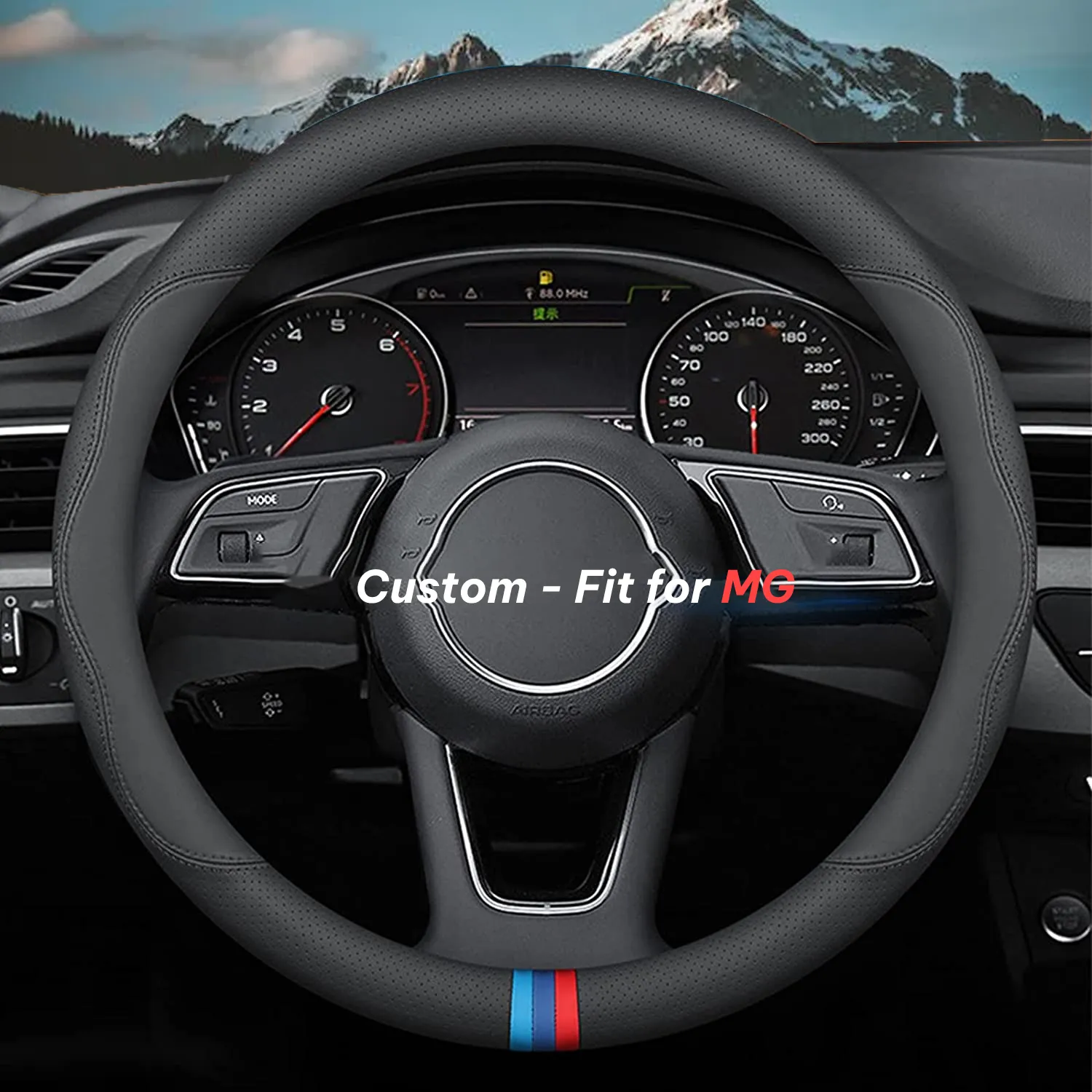 Car Steering Wheel Cover 2024 Update Version, Custom-Fit for Car, Premium Leather Car Steering Wheel Cover with Logo, Car Accessories WAMC222