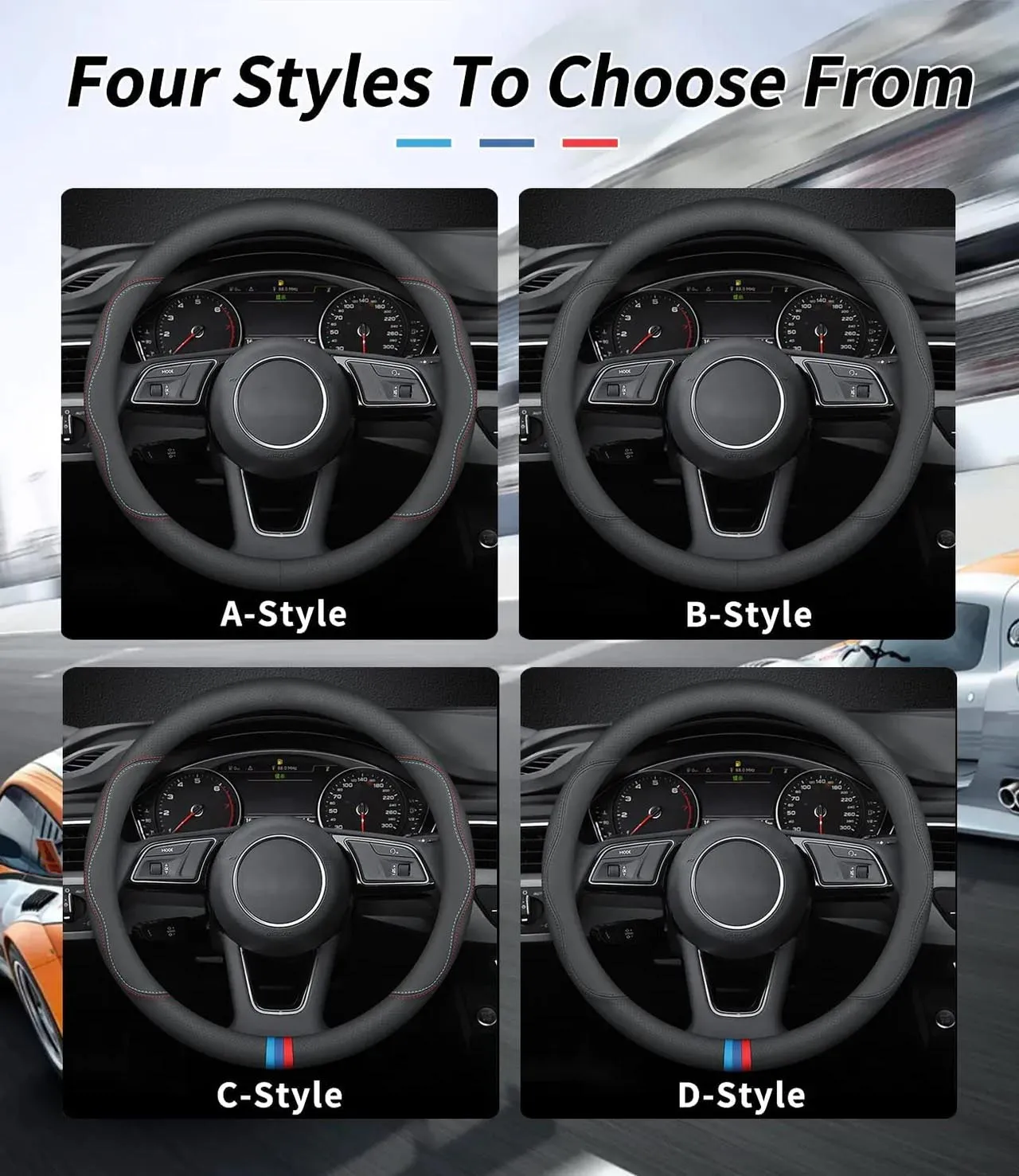 Car Steering Wheel Cover 2024 Update Version, Custom Fit For Your Cars, Premium Leather Car Steering Wheel Cover with Logo, Car Accessories JG18991