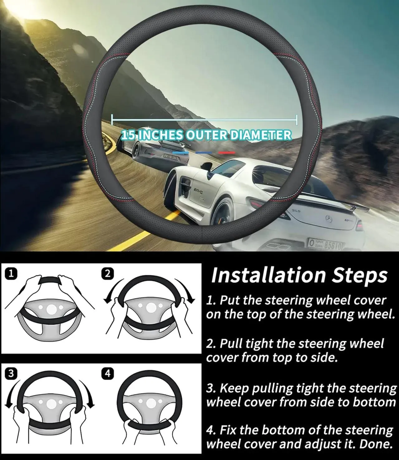 Car Steering Wheel Cover 2024 Update Version, Custom Fit For Your Cars, Premium Leather Car Steering Wheel Cover with Logo, Car Accessories JG18991