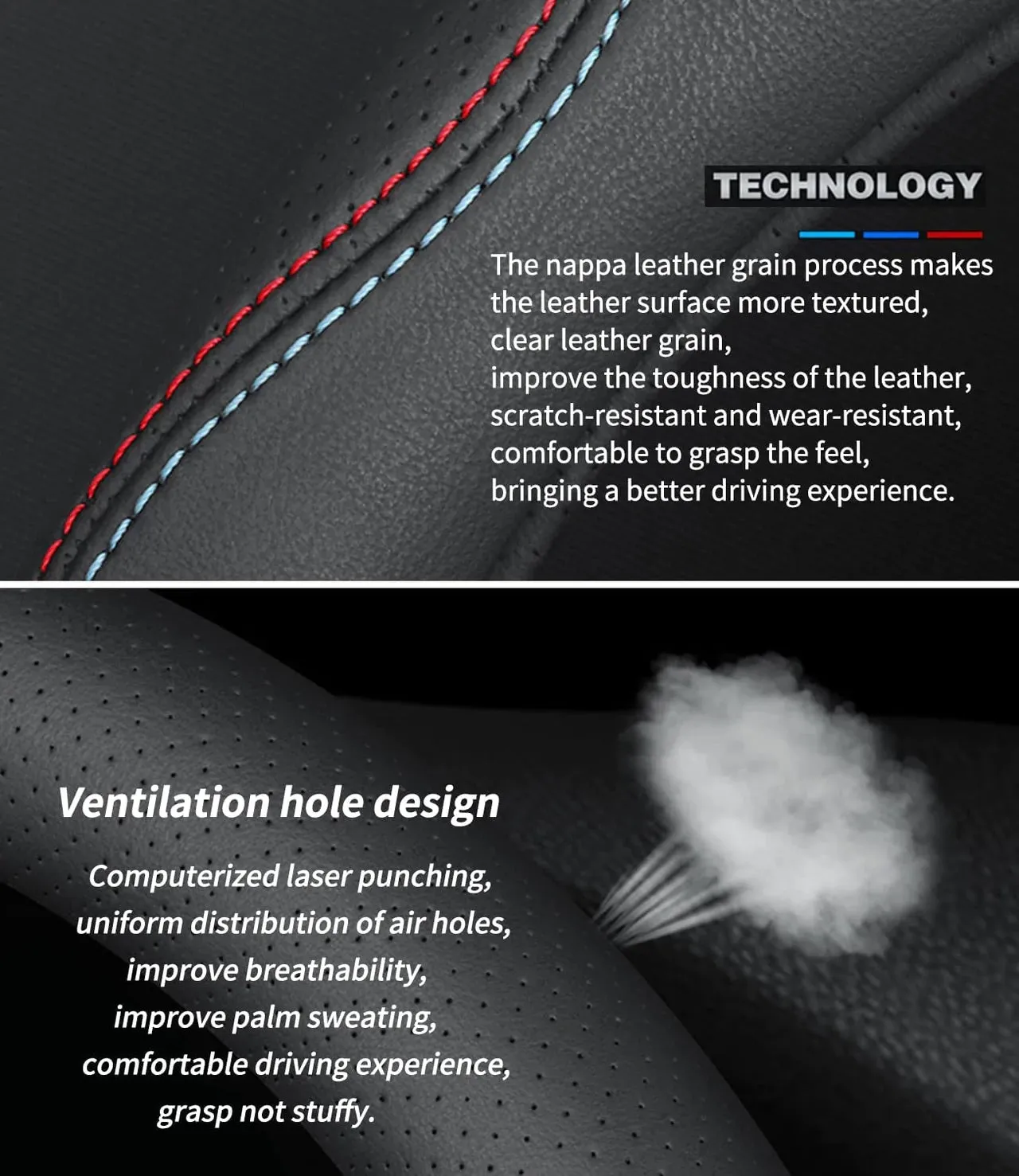 Car Steering Wheel Cover 2024 Update Version, Custom Fit For Your Cars, Premium Leather Car Steering Wheel Cover with Logo, Car Accessories PE18991