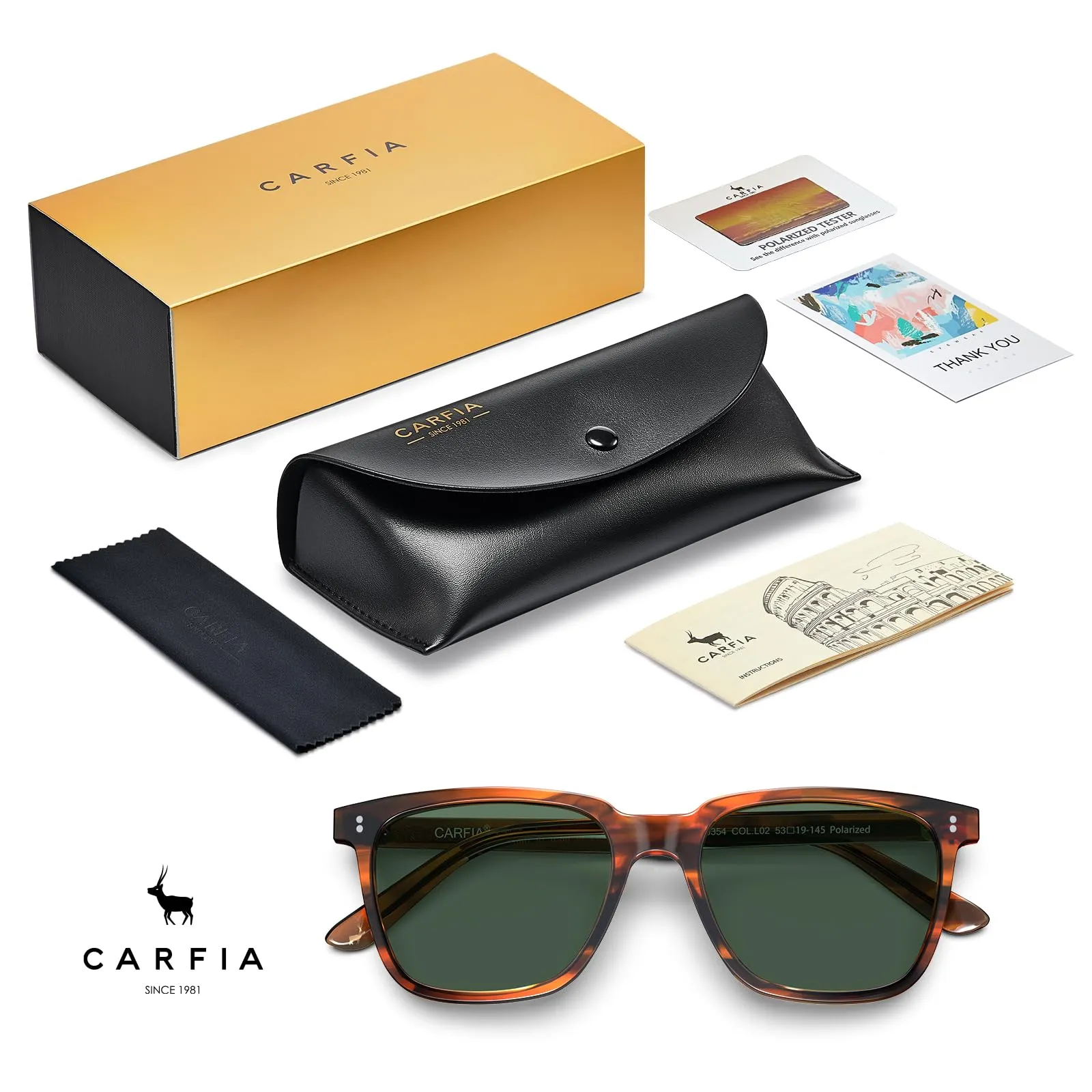 CARFIA Retro Acetate Polarized Sunglasses for Men UV400 Protection Driving Outdoor Anti-Glare Sun Glasses CA5354WS