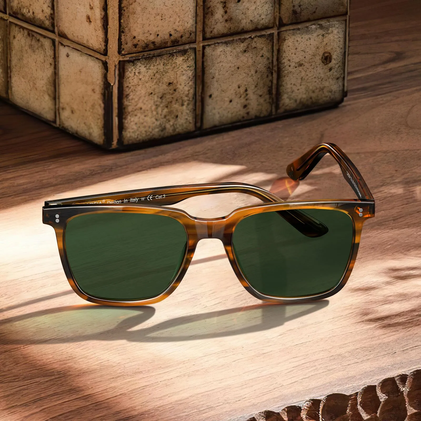 CARFIA Retro Acetate Polarized Sunglasses for Men UV400 Protection Driving Outdoor Anti-Glare Sun Glasses CA5354WS