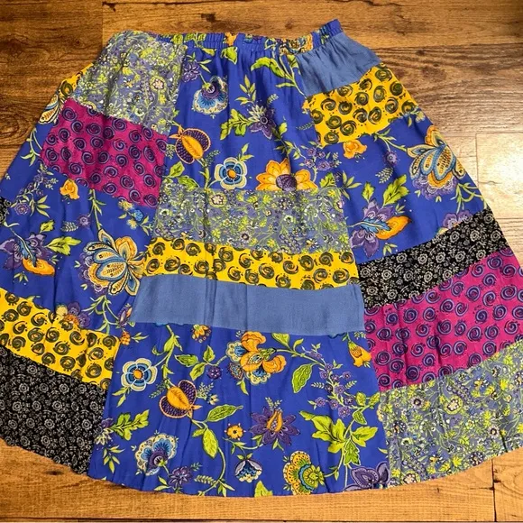 Carol Little • Vtg • Size 14 • Hippy • Patchwork • Floral • Purple/Yellow •Skirt