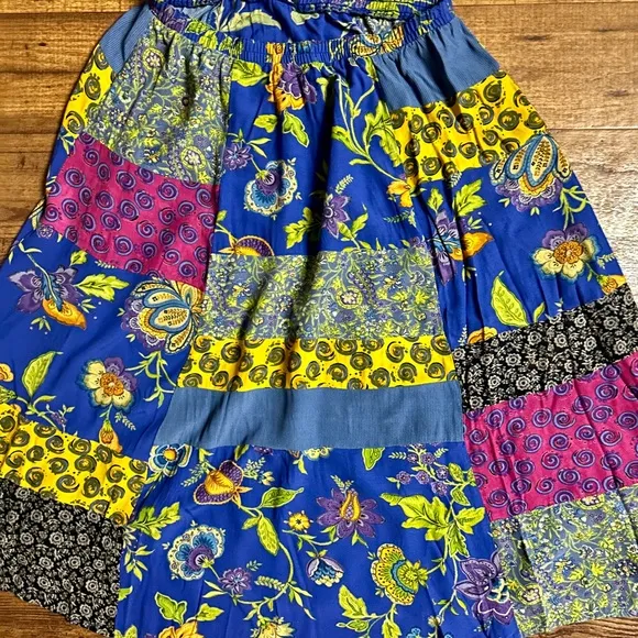 Carol Little • Vtg • Size 14 • Hippy • Patchwork • Floral • Purple/Yellow •Skirt