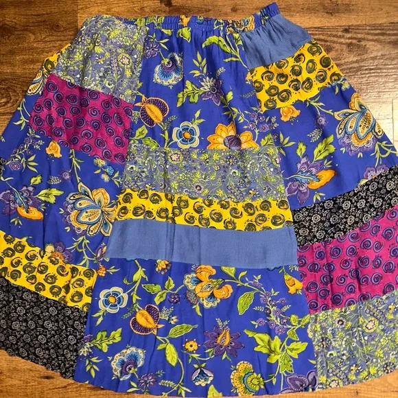 Carol Little • Vtg • Size 14 • Hippy • Patchwork • Floral • Purple/Yellow •Skirt
