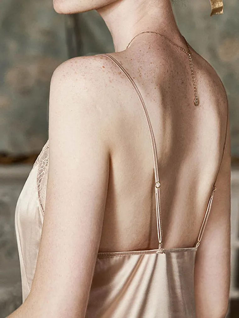 Champagne Satin Lace-Trim Slip