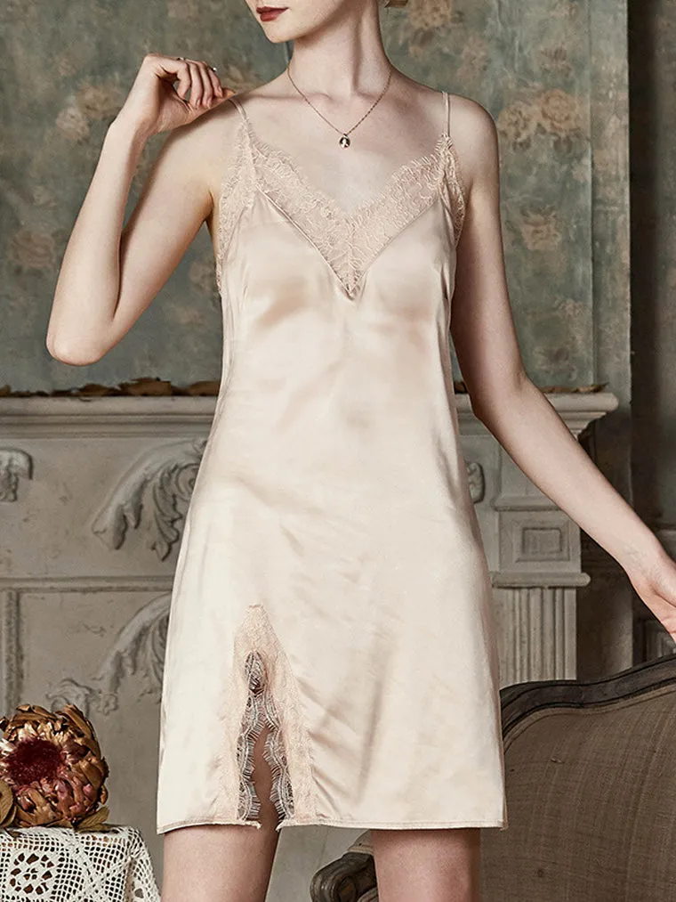 Champagne Satin Lace-Trim Slip