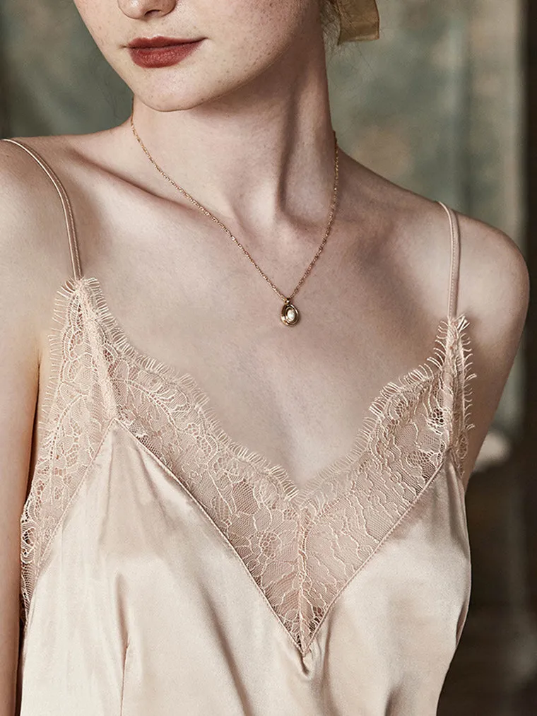 Champagne Satin Lace-Trim Slip