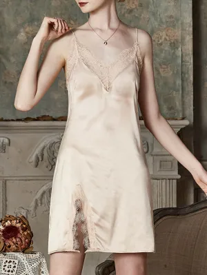 Champagne Satin Lace-Trim Slip