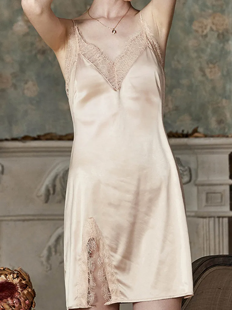 Champagne Satin Lace-Trim Slip