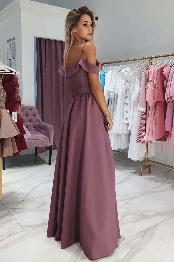 Charming A Line Off the Shoulder Spaghetti Straps Grape Long Prom Dress OKE91