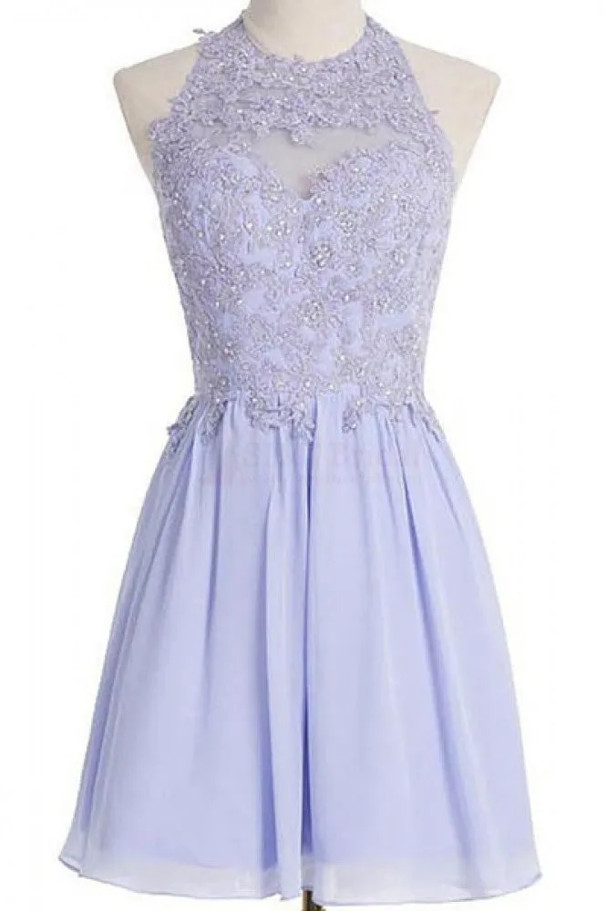 Charming Chiffon A Line Short Homecoming Dresses,Sexy Prom Dresses With Appliques OK458