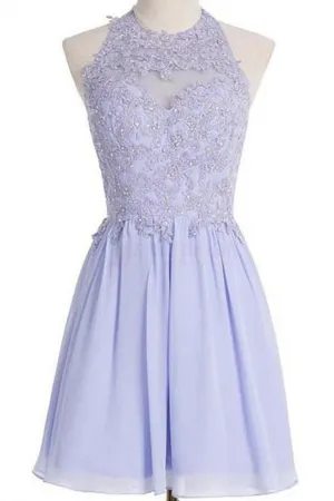 Charming Chiffon A Line Short Homecoming Dresses,Sexy Prom Dresses With Appliques OK458