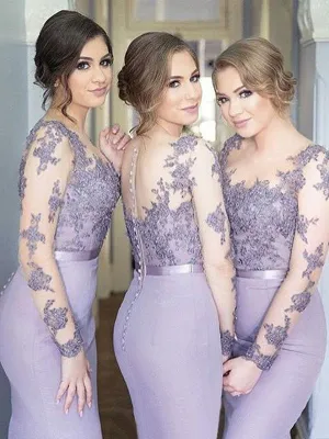 Charming Sexy Mermaid Seen Through Applique Inexpensive Long Bridesmaid Dresses, WG307