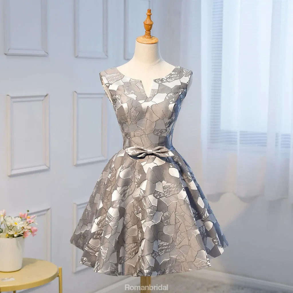 Charming V-back A-line Sleeveless Zipper Back Simple Homecoming Dresses, HD0388