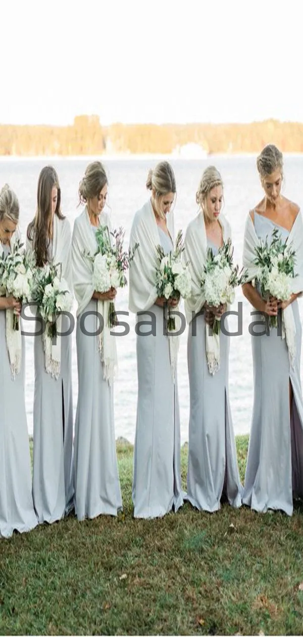 Cheap Baby Blue One Shoulder Simple Bridesmaid Dresses WG789