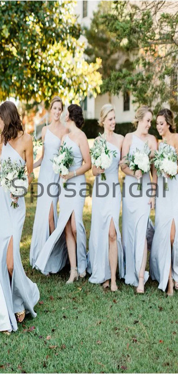 Cheap Baby Blue One Shoulder Simple Bridesmaid Dresses WG789