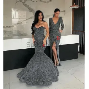 Cheap Gray Seqin Mermaid Simple Formal Modest Long Prom Dresses, Elegant Prom dress PD1621