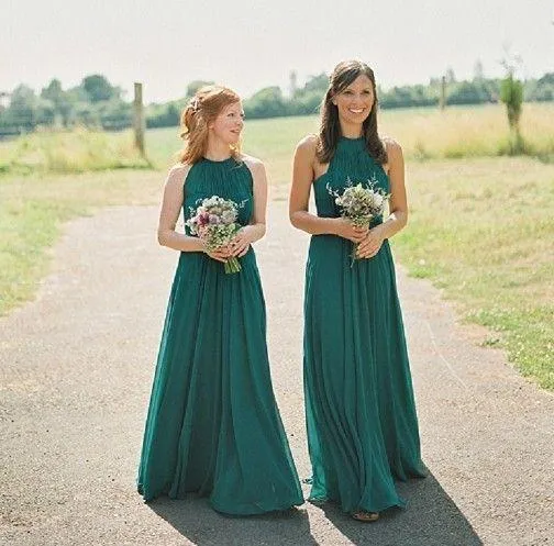 Cheap Halter Green Custom Chiffon Long Bridesmaid Dresses, WG221